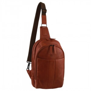 Brown Pierre Cardin Leather Sling Bag | 0694-QRPUH