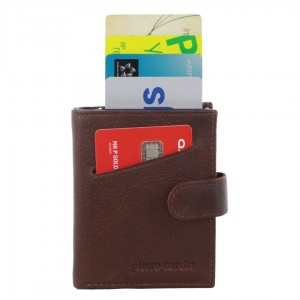 Brown Pierre Cardin Leather Smart Slide Card Holder Tab Wallet | 9430-BAUDR