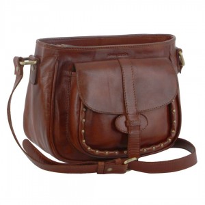 Brown Pierre Cardin Leather Stud Detail Cross-body Bag | 4308-ZHUPD