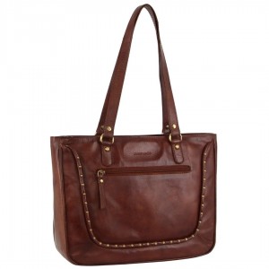 Brown Pierre Cardin Leather Stud Detail Tote Bag | 4267-FBQMV