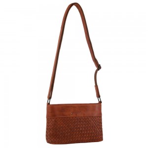 Brown Pierre Cardin Leather Woven Embossed Cross-Body Bag | 5894-EKSCN