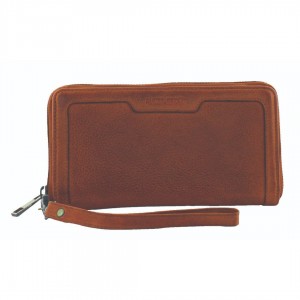 Brown Pierre Cardin Leather Zip around wallet w Wristlet | 7820-IAWKU