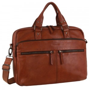 Brown Pierre Cardin Multi-Compartment Leather Computer Bag | 6502-QSBLH