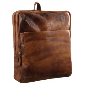 Brown Pierre Cardin Rustic Leather Backpack | 3072-BLVAJ