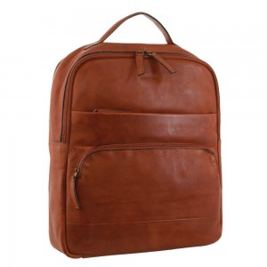 Brown Pierre Cardin Rustic Leather Business Backpack Computer Bag | 3154-MGPCN