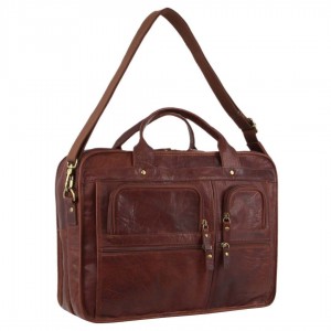 Brown Pierre Cardin Rustic Leather Computer Bag | 2596-WUQJL