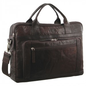 Brown Pierre Cardin Rustic Leather Computer Business Bag | 9246-QKRMO