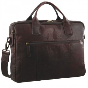 Brown Pierre Cardin Rustic Leather Computer Bag | 1908-DAYZT