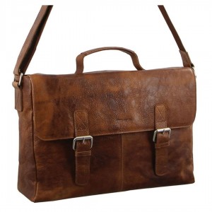 Brown Pierre Cardin Rustic Leather Computer Bag | 7598-DVJRE