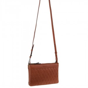 Brown Pierre Cardin leather Pleated-Design Cross-Body Bag | 0598-OQSAE