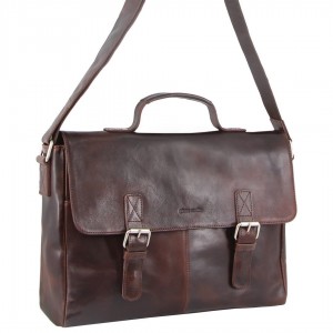 Dark Chocolate Pierre Cardin Rustic Leather Computer Bag | 6429-XMEAI