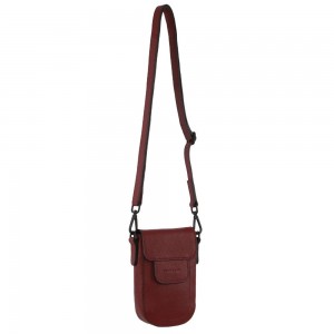 Dark Red Pierre Cardin Leather Rustic Phone Bag | 9702-OFSEB