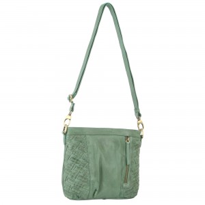 Green Pierre Cardin Woven Embossed Leather Crossbody Bag | 3619-RBIJN