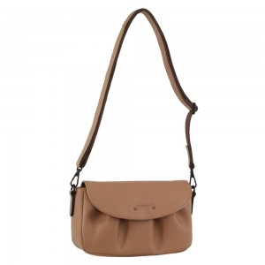 Light Brown Pierre Cardin Leather Pleated Design Crossbody Bag | 4021-PDJBZ