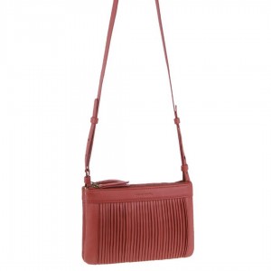 Marsala Pierre Cardin Leather Pleated Design Crossbody Bag | 7145-SQTMB