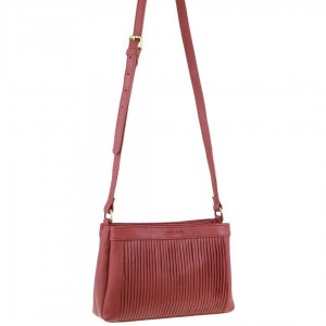 Marsala Pierre Cardin Leather Pleated Design Crossbody Bag | 6093-OKYJN