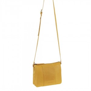 Mustard Pierre Cardin Leather Diamond Pattern Embossed Crossbody Bag | 4375-ALGZX