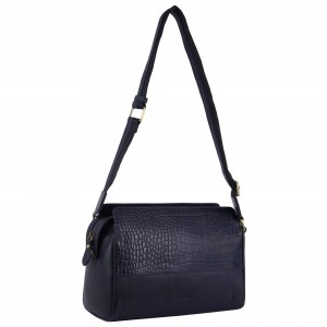 Navy Pierre Cardin Croc-Embossed Leather Cross-Body Bag | 0342-CNMOA