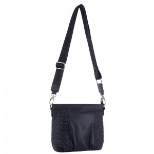 Navy Pierre Cardin Webbing Strap Leather Crossbody Bag | 4608-GABZN