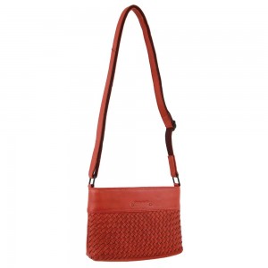 Orange Pierre Cardin Leather Woven Embossed Cross-Body Bag | 9842-XOTMY