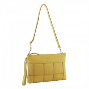 Yellow Pierre Cardin Leather Stitch-design Cross-Body Bag | 7215-MJTNF