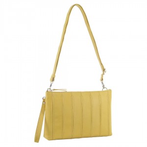 Yellow Pierre Cardin Leather Stitch-design Cross-Body Bag | 3824-KULNO