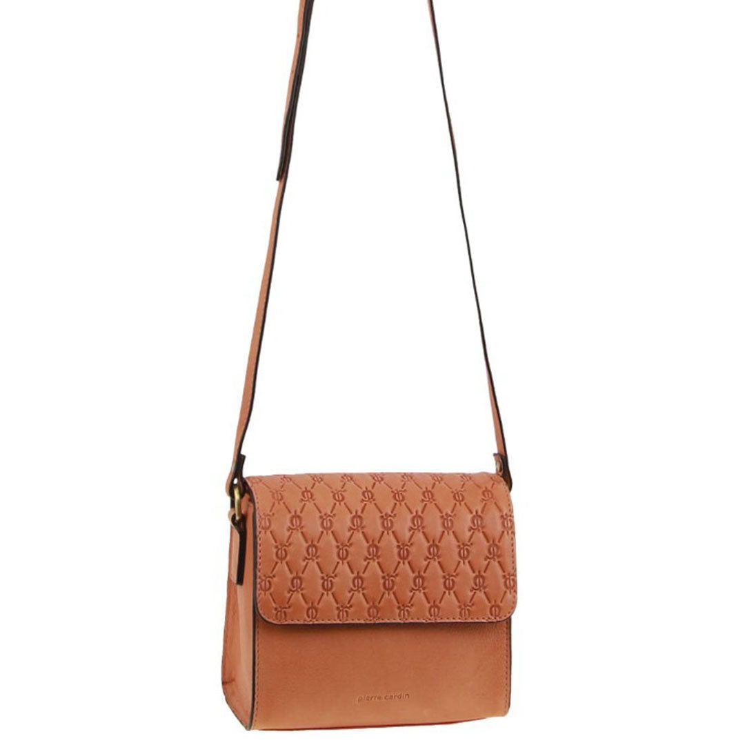 Apricot Pierre Cardin Leather Diamond Embossed Cross-Body Bag | 1036-UGJAD