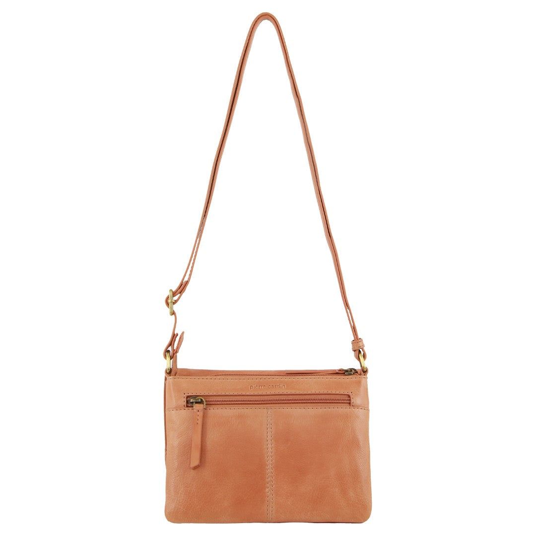 Apricot Pierre Cardin Leather Flap-over Crossbody Bag | 9476-ULAHI