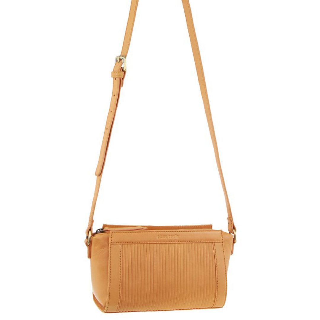 Apricot Pierre Cardin Leather Pleated Design Crossbody Bag | 9018-OEXZK