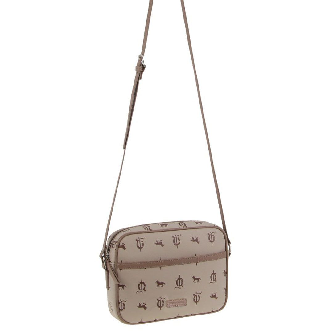 Beige Pierre Cardin Canvas Leather Trim Square Cross-body Bag | 8634-BGROK