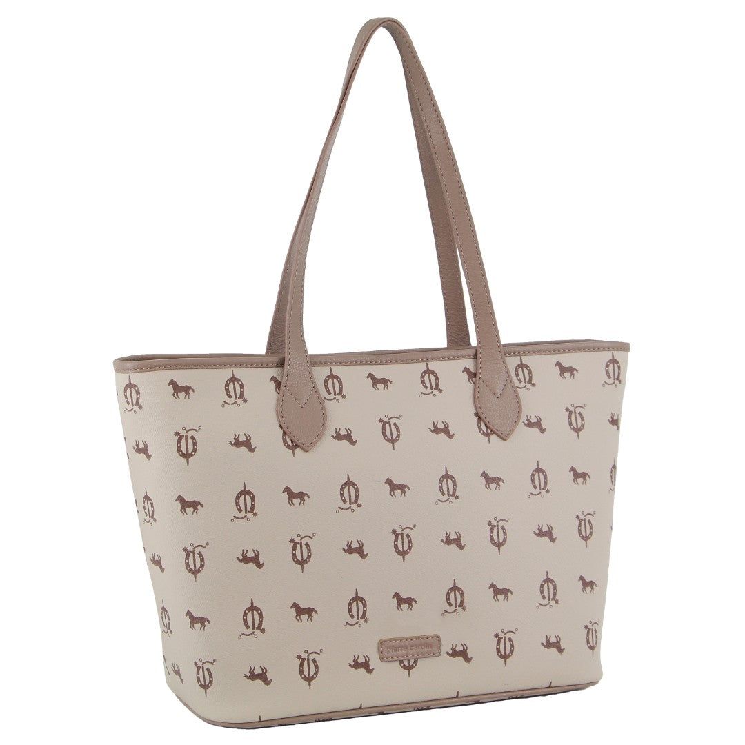 Beige Pierre Cardin Canvas Print Leather Trim Tote Bag | 4915-JSOLD