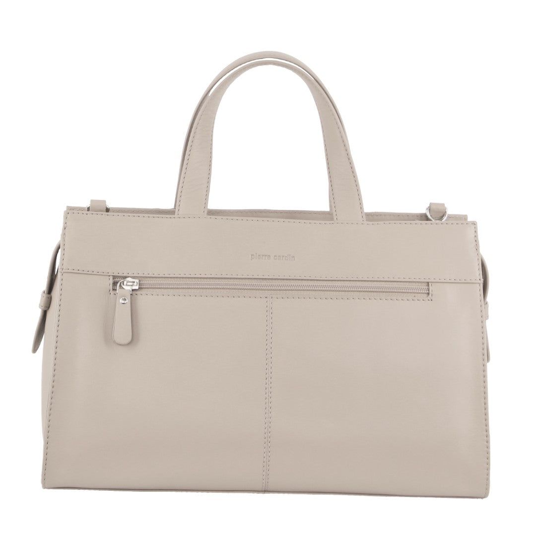 Beige Pierre Cardin Leather Stitch-design Tote Bag | 7462-SHJNB