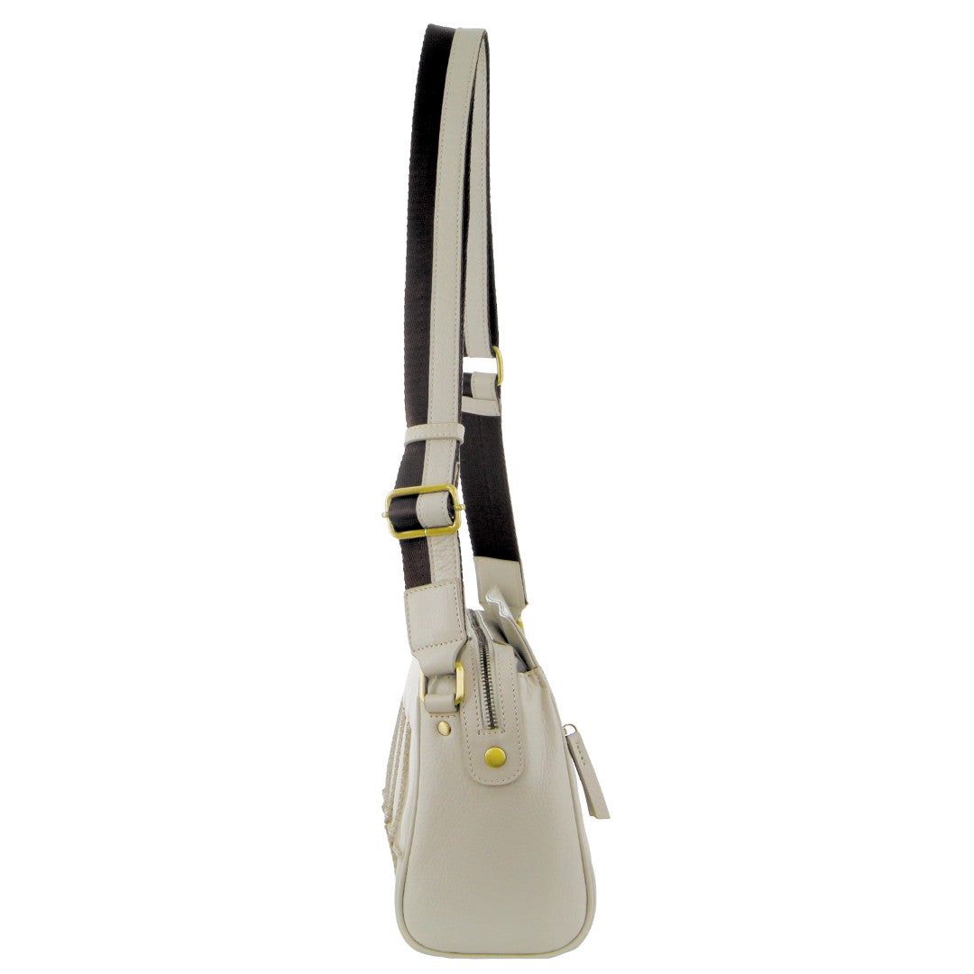 Beige Pierre Cardin Leather Stitch-design Cross-Body Bag | 4687-QZYFW