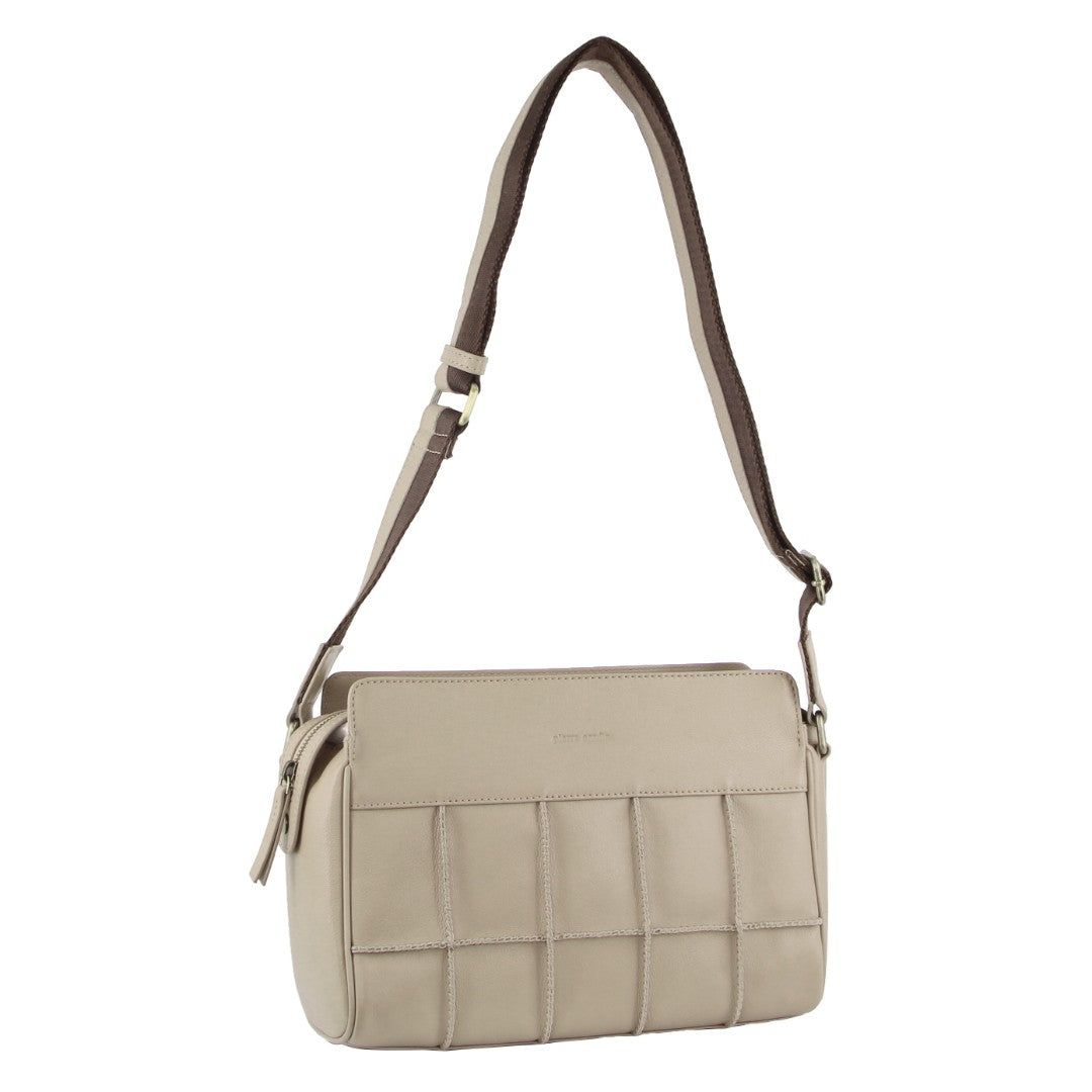 Beige Pierre Cardin Leather Stitch-design Cross-Body Bag | 4687-QZYFW