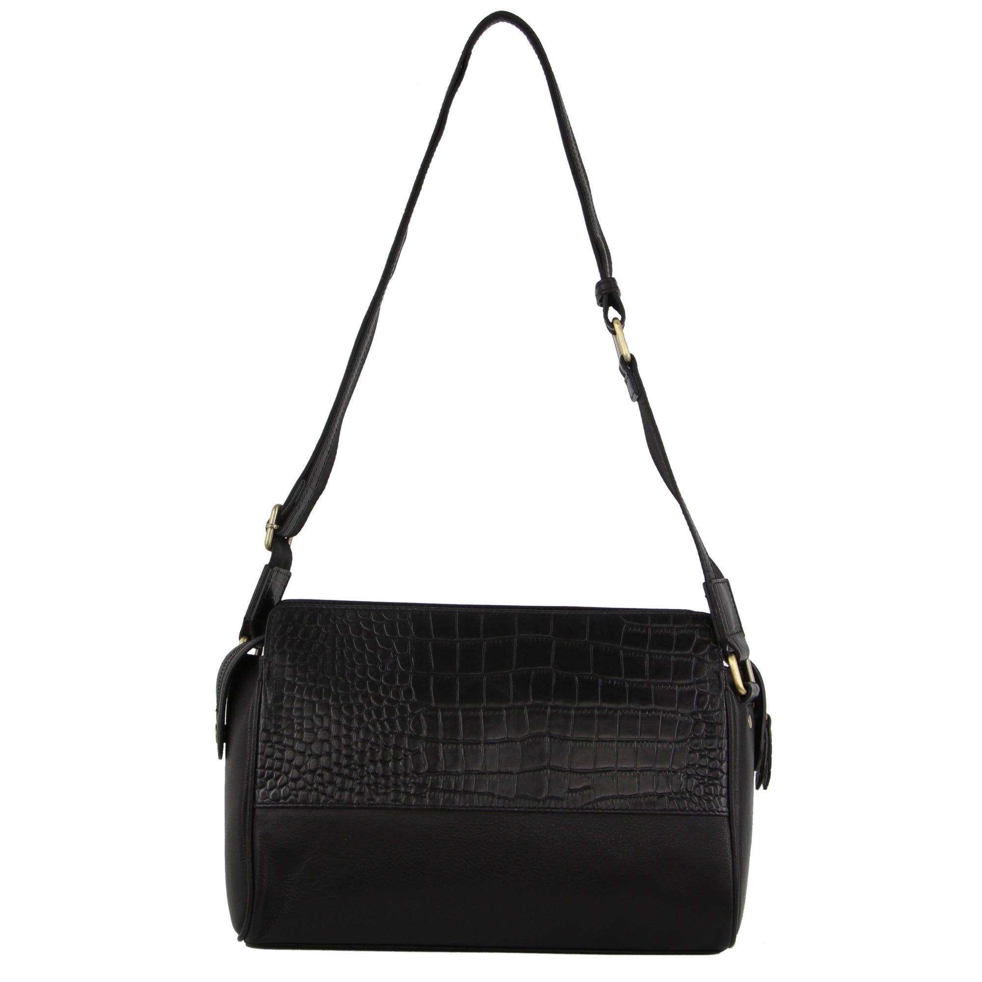 Black Pierre Cardin Croc-Embossed Leather Cross-Body Bag | 5416-GHXDC