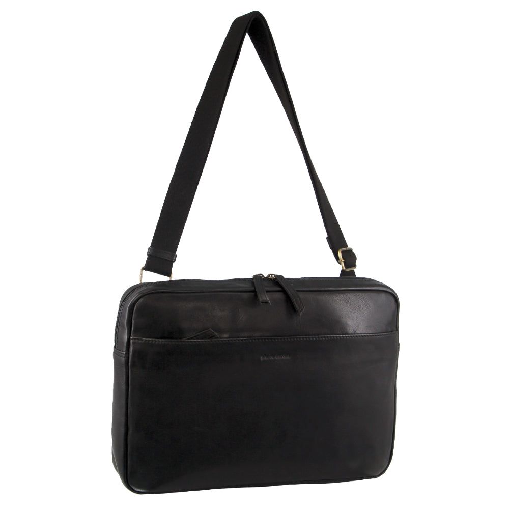 Black Pierre Cardin Italian Leather Business Computer Bag | 5079-IXYLZ