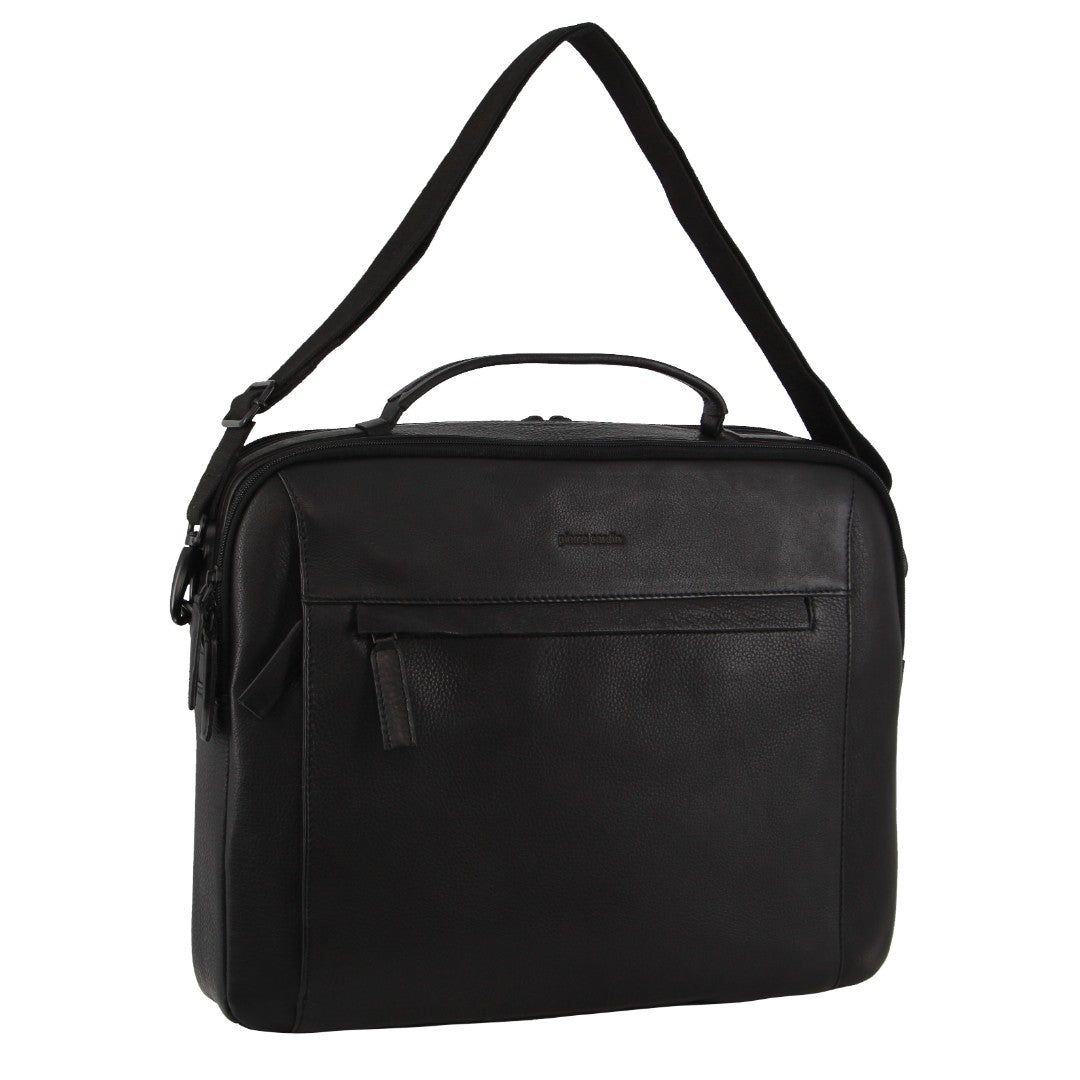 Black Pierre Cardin Italian Leather Computer Bag | 0961-PXLFM