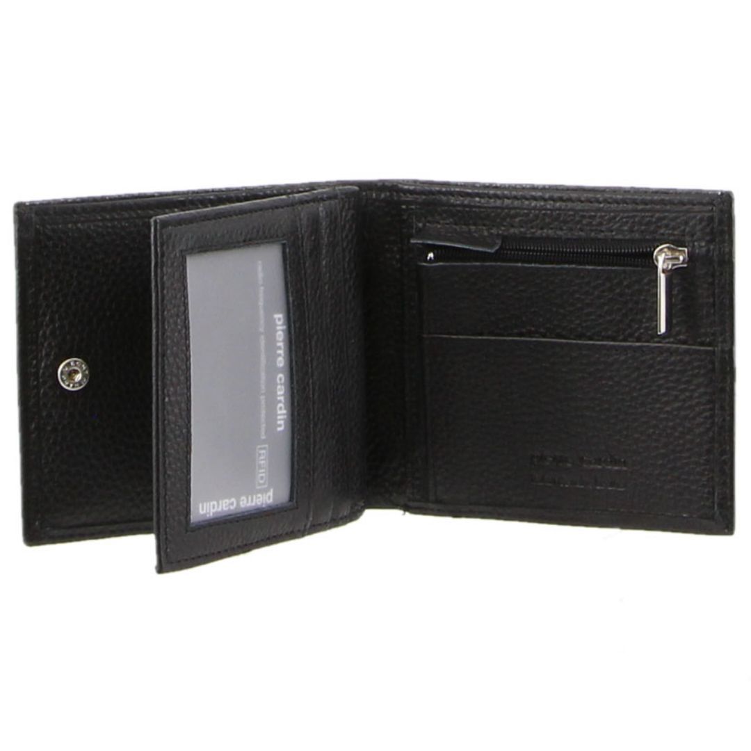 Black Pierre Cardin Italian Leather Tri-Fold Wallet | 2307-KDEYC