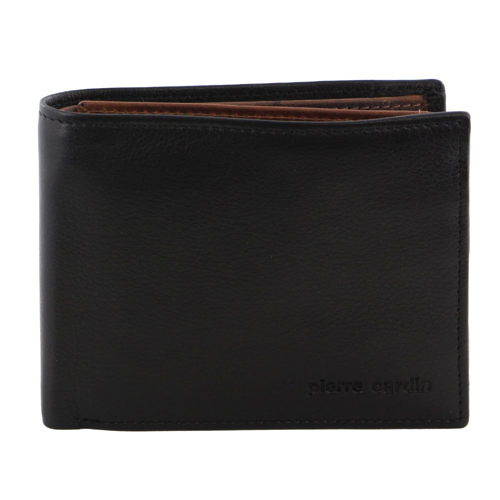 Black Pierre Cardin Italian Leather Two Tone Tri-Fold Wallet | 1628-KJBUD