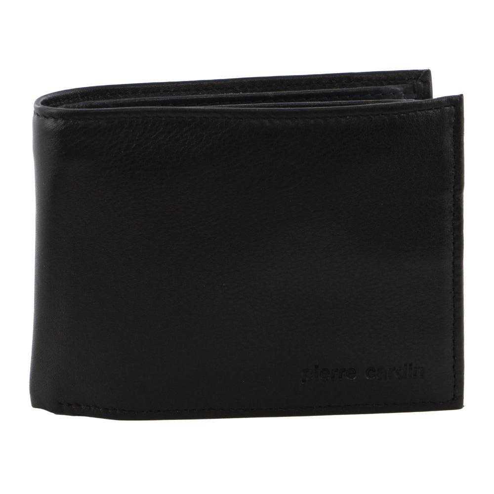 Black Pierre Cardin Italian Leather Two Tone Tri-Fold Wallet | 1628-KJBUD