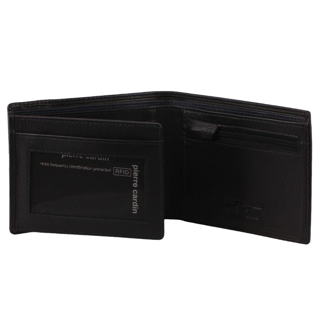 Black Pierre Cardin Italian Leather Two Tone Tri-Fold Wallet | 0724-RDULC