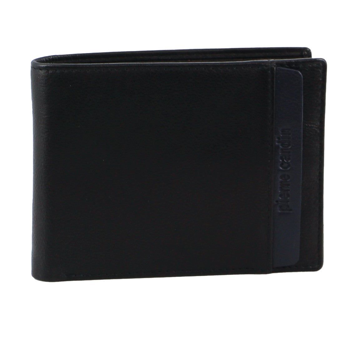 Black Pierre Cardin Italian Leather Two Tone Tri-Fold Wallet | 0724-RDULC