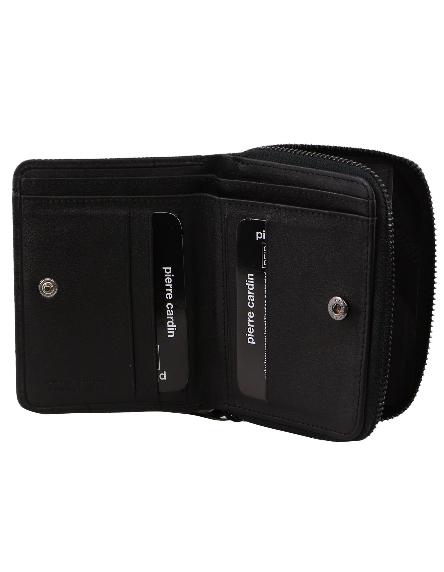 Black Pierre Cardin Italian Pleated Leather Press Stud Wallet | 5463-NMQOK