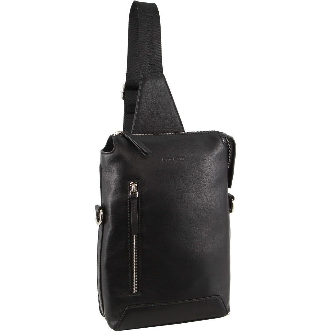 Black Pierre Cardin Leather 3-Way Sling Bag | 8253-KJAVN