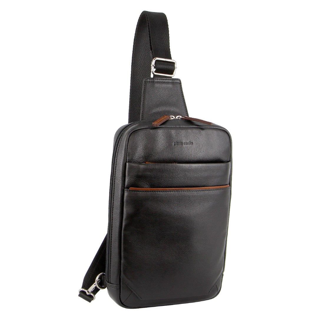 Black Pierre Cardin Leather 3-Way Sling Bag | 6453-DBYLG