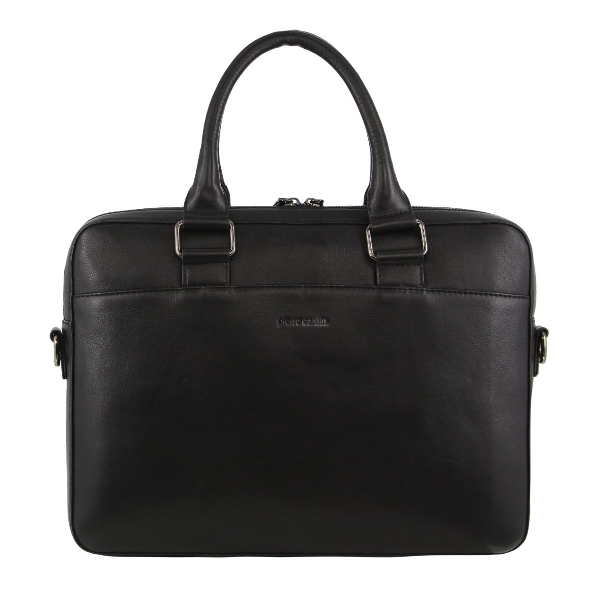 Black Pierre Cardin Leather Business Satchel Bag | 8702-NEMVU