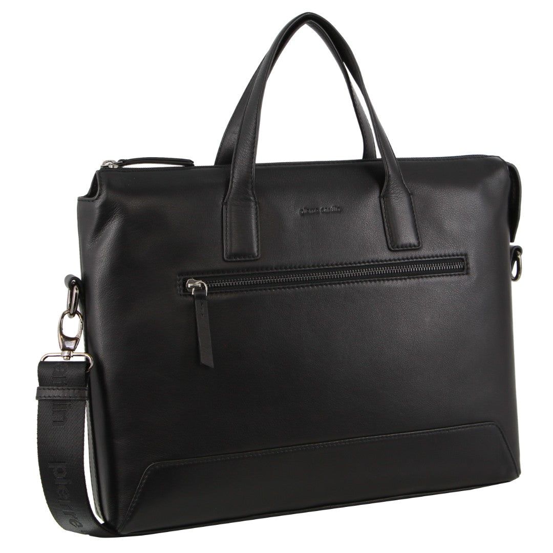 Black Pierre Cardin Leather Business Travel Bag | 9846-IKAGJ