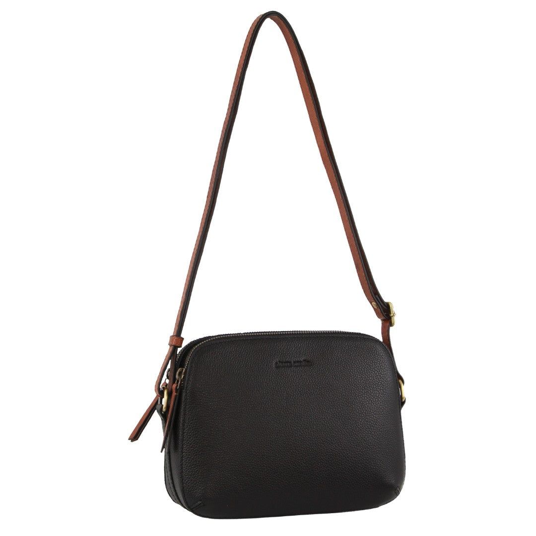 Black Pierre Cardin Leather Classic Crossbody Bag | 1306-LMQOK