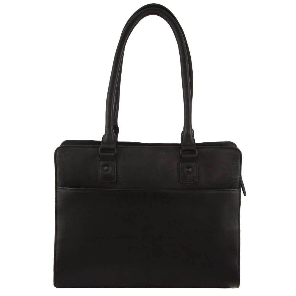 Black Pierre Cardin Leather Computer Tote Bag | 2871-EJRFB