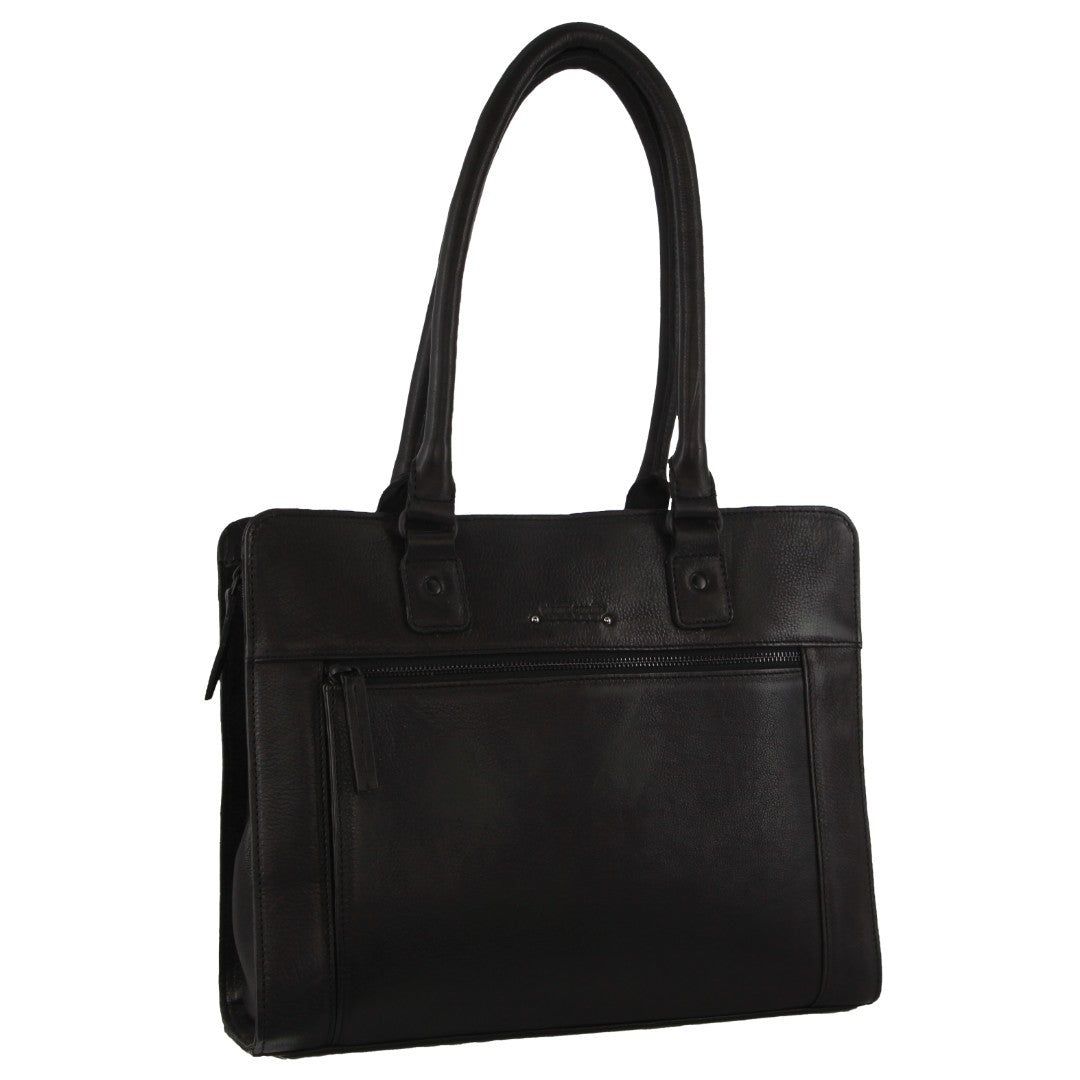 Black Pierre Cardin Leather Computer Tote Bag | 2871-EJRFB